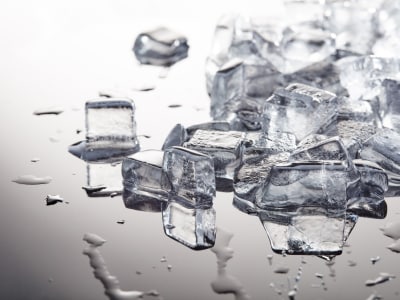 Ice cubes melting on countertop