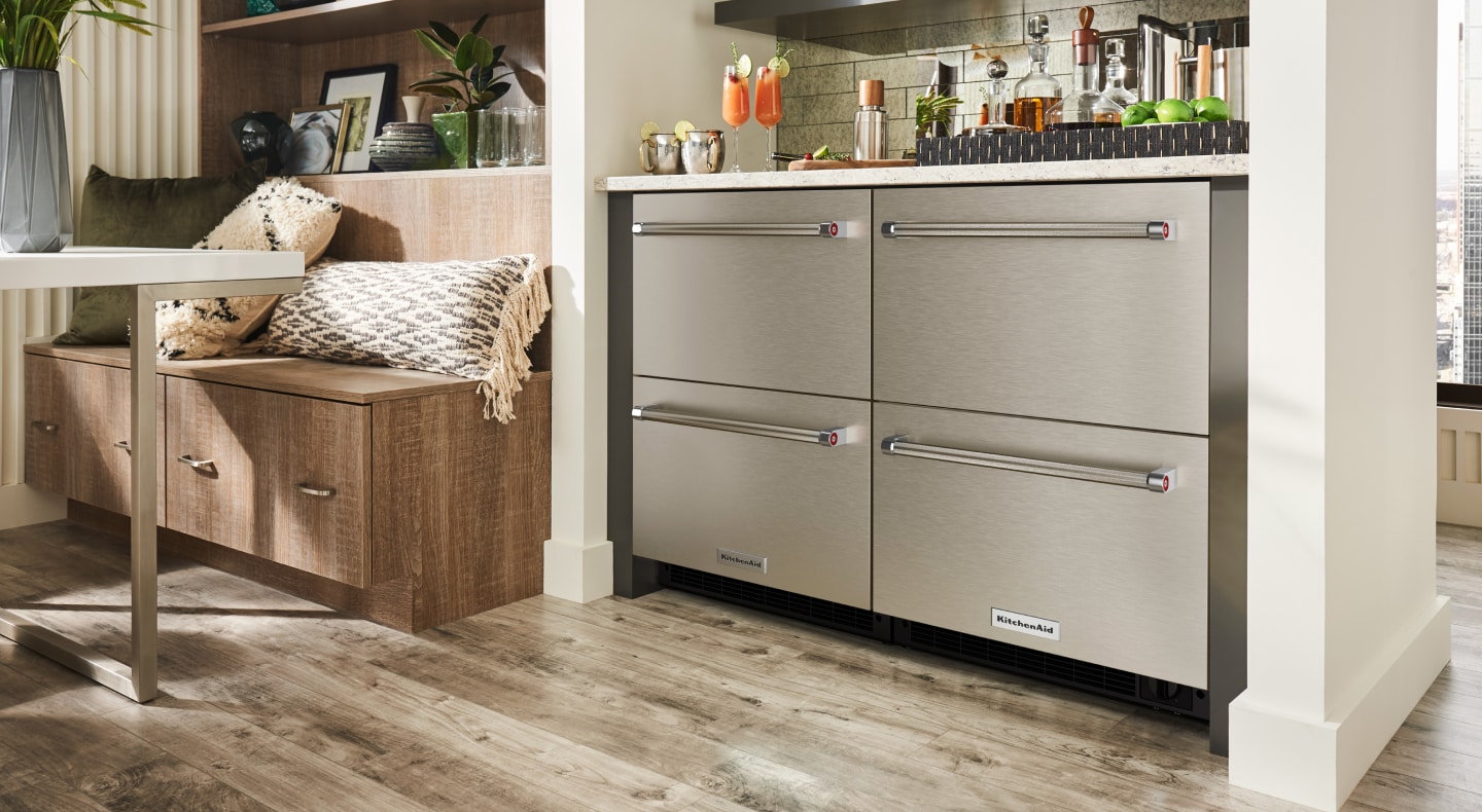 Bar with KitchenAid® undercounter refrigerator freezers
