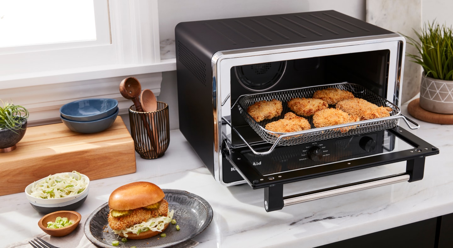 Air fried chicken in a KitchenAid® countertop oven Air fried chicken in a KitchenAid® countertop oven