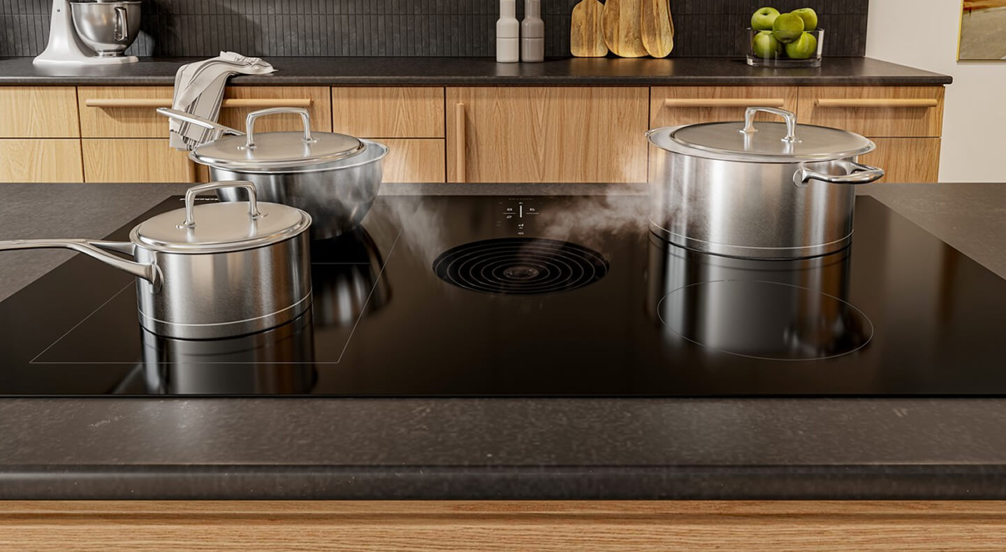 Pans on an induction cooktop