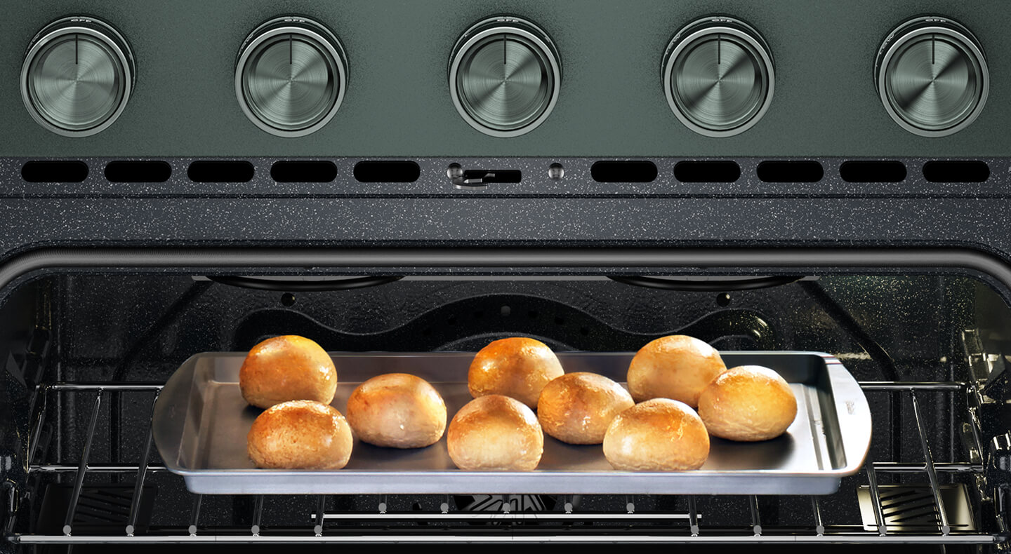 Rolls baking in an oven
