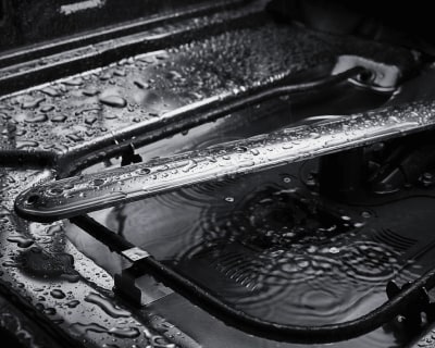 Bottom steel interior of a dishwasher