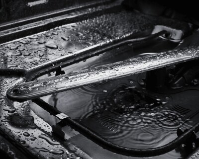Bottom steel interior of a dishwasher