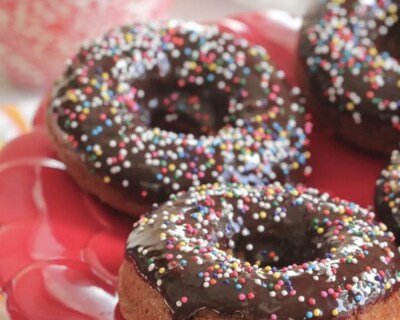 Roasted banana chocolate sprinkle baked doughnuts