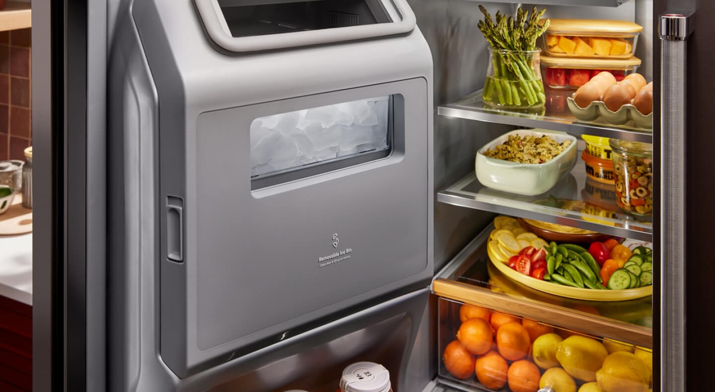 Title Needed The interior of a fridge, showing the ice maker