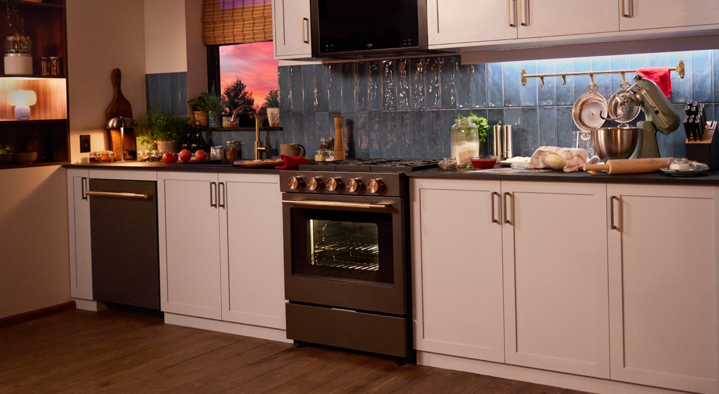 KitchenAid® appliances set in white cabinetry