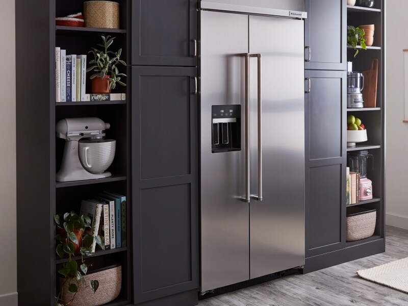 A refrigerator in a modern kitchen