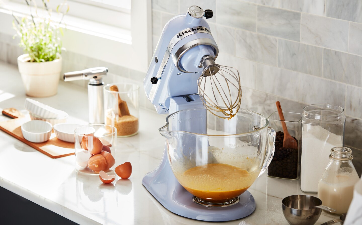A blue KitchenAid® stand mixer A blue KitchenAid® stand mixer