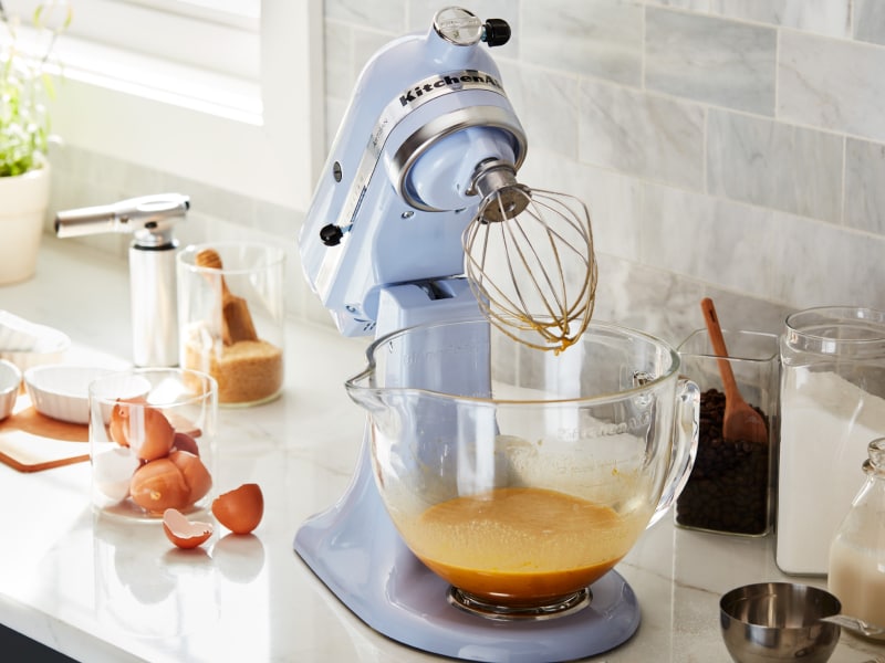 A blue KitchenAid® stand mixer A blue KitchenAid® stand mixer