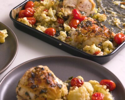 Baked chicken thighs in a dish