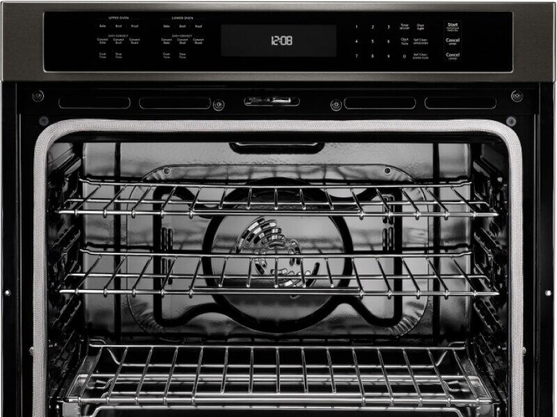 A close-up of the internal parts of an oven