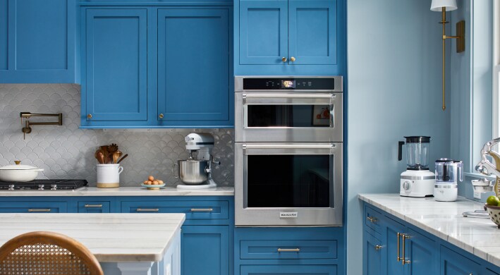 KitchenAid® wall oven in a blue kitchen