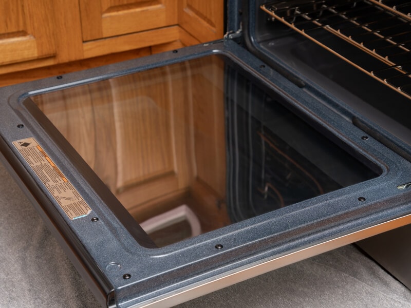 The finished product; clean oven door glass shown from the inside