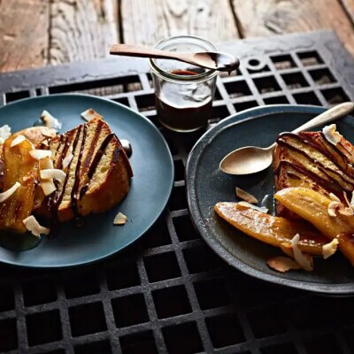 Grilled pound cake with caramelized banana