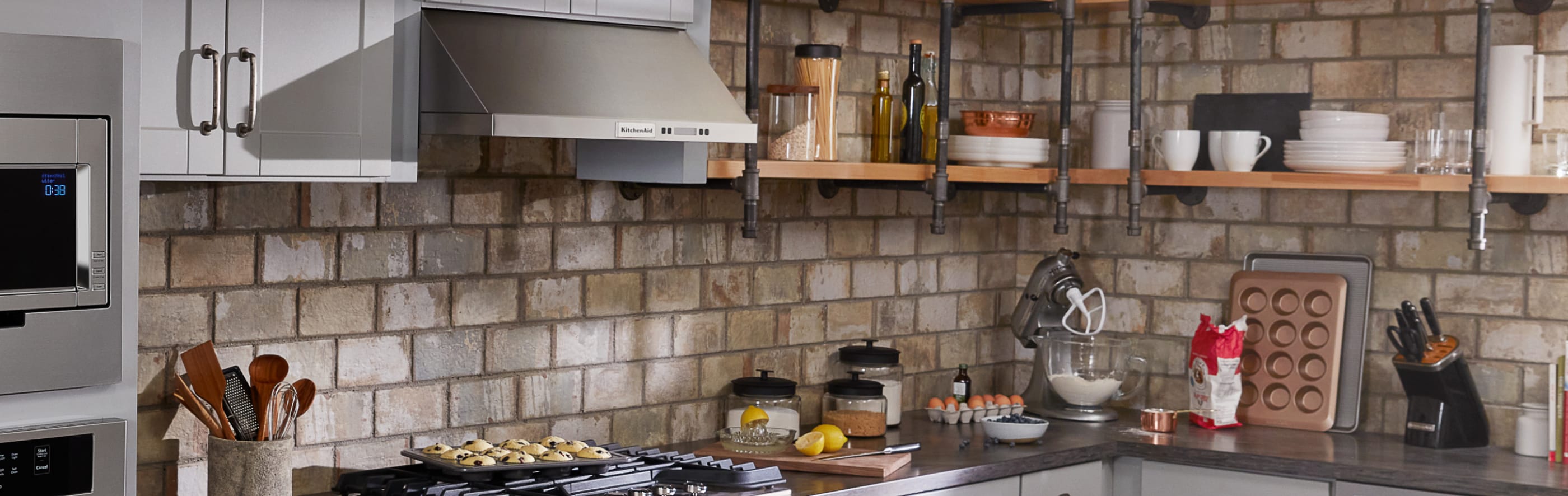 KitchenAid® range hood in a gray kitchen