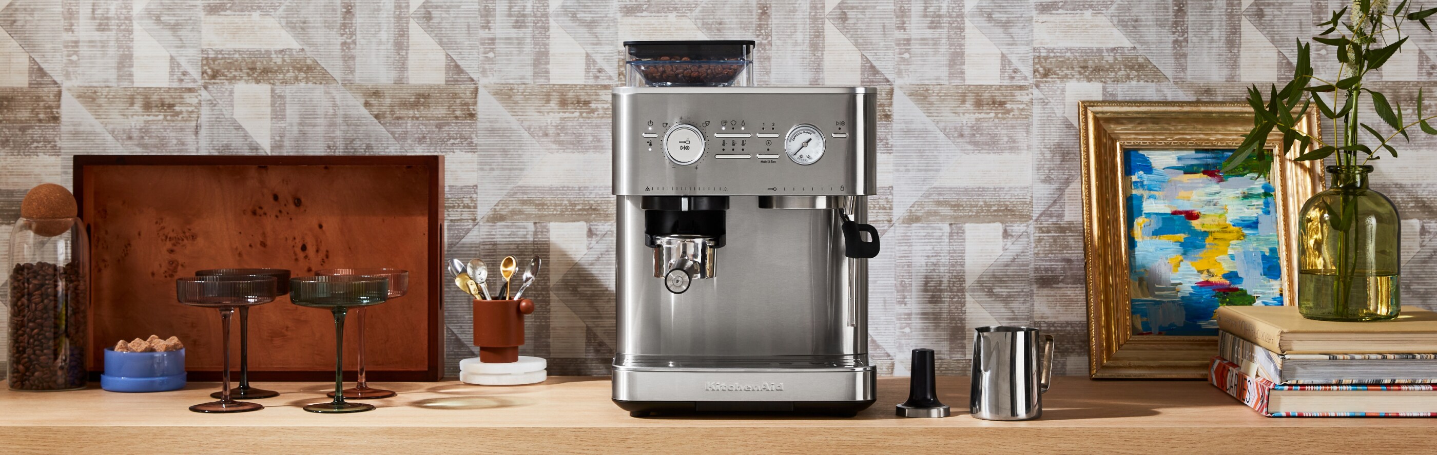 KitchenAid® Semi Automatic Espresso Machine on a coffee bar
