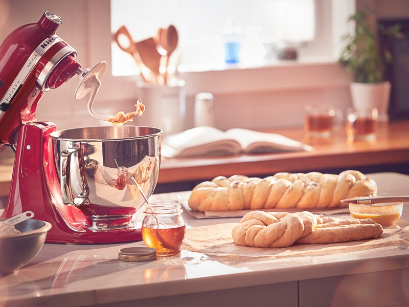 Challah on a counter next to a KitchenAid® stand mixer Challah on a counter next to a KitchenAid® stand mixer