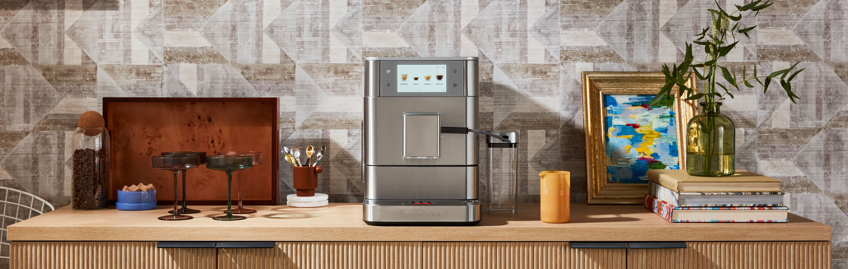 KitchenAid® fully-automatic espresso machine on a kitchen countertop
