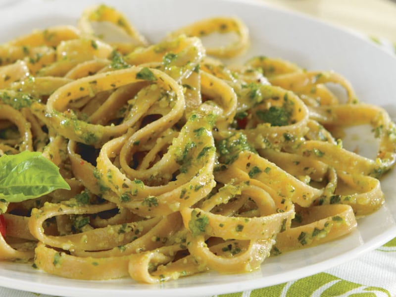 Linguine tossed with pesto  Linguine tossed with pesto