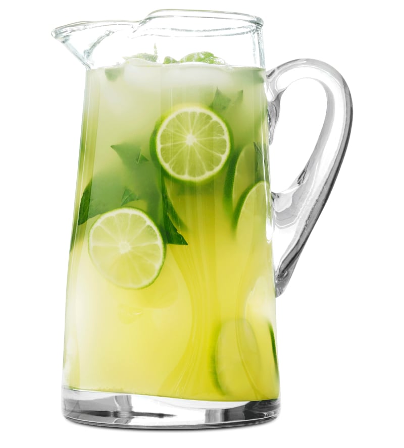 Pitcher of citrus and mint beverage