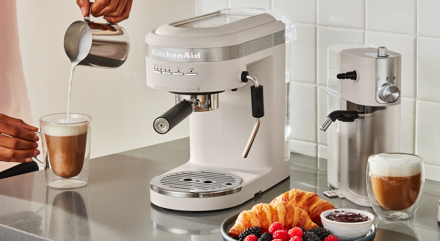 A white KitchenAid® espresso maker A white KitchenAid® espresso maker