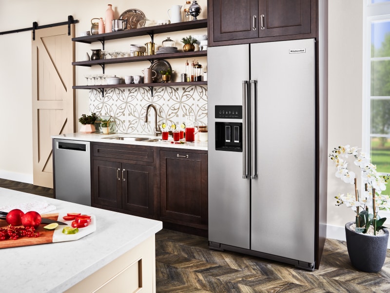 A stainless steel KitchenAid® refrigerator A stainless steel KitchenAid® refrigerator