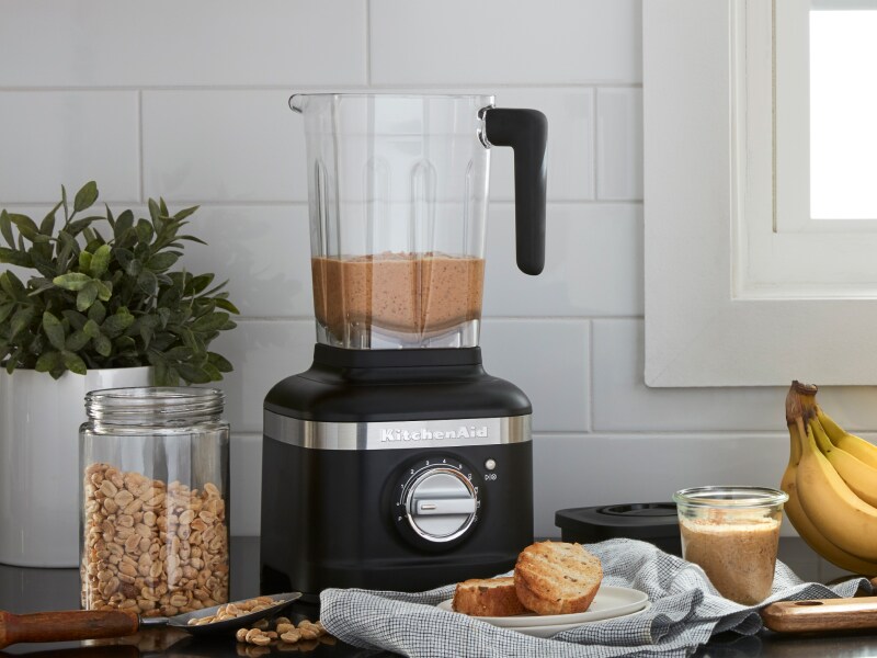 Peanut butter protein shake in a KitchenAid® blender