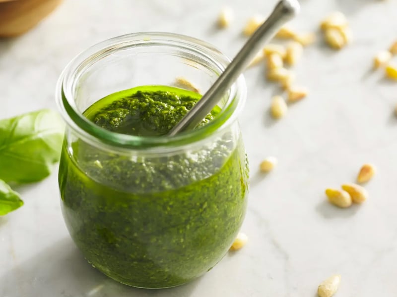 Jar of pesto sauce
