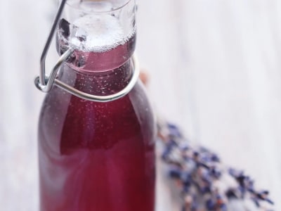 A bottle of flavored syrup