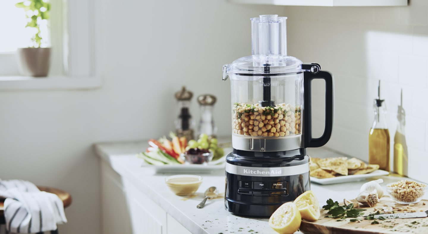 Chickpeas in a KitchenAid® food processor Chickpeas in a KitchenAid® food processor