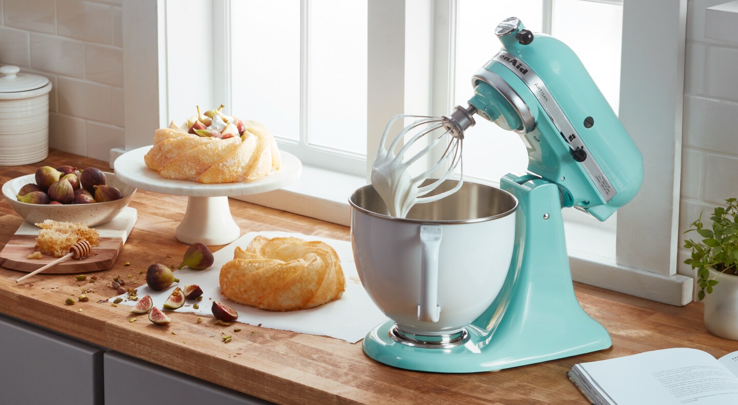 Pastries next to a teal KitchenAid® stand mixer Pastries next to a teal KitchenAid® stand mixer