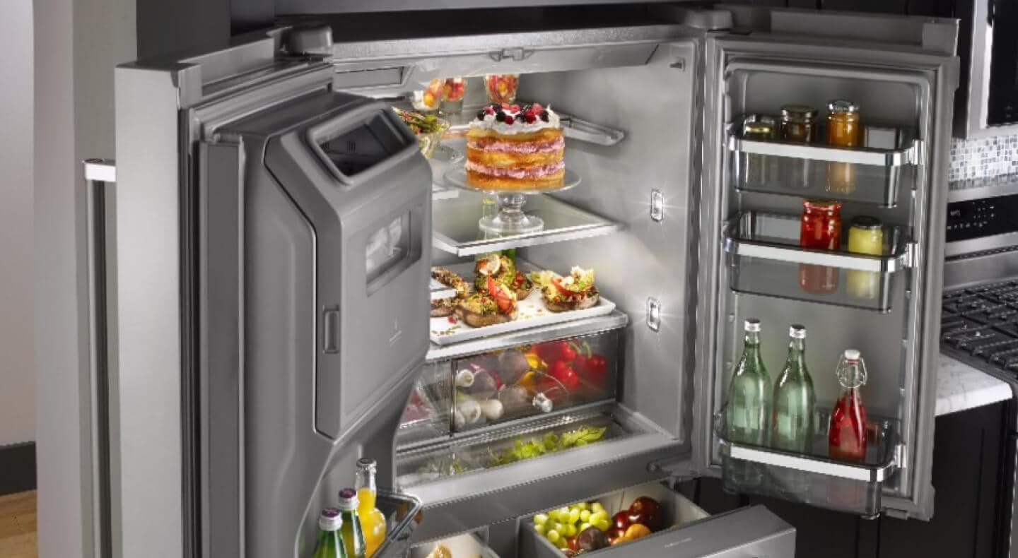 Various items inside a KitchenAid® French door refrigerator Various items inside a KitchenAid® French door refrigerator