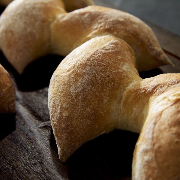 Close-up of baked bread with golden crust