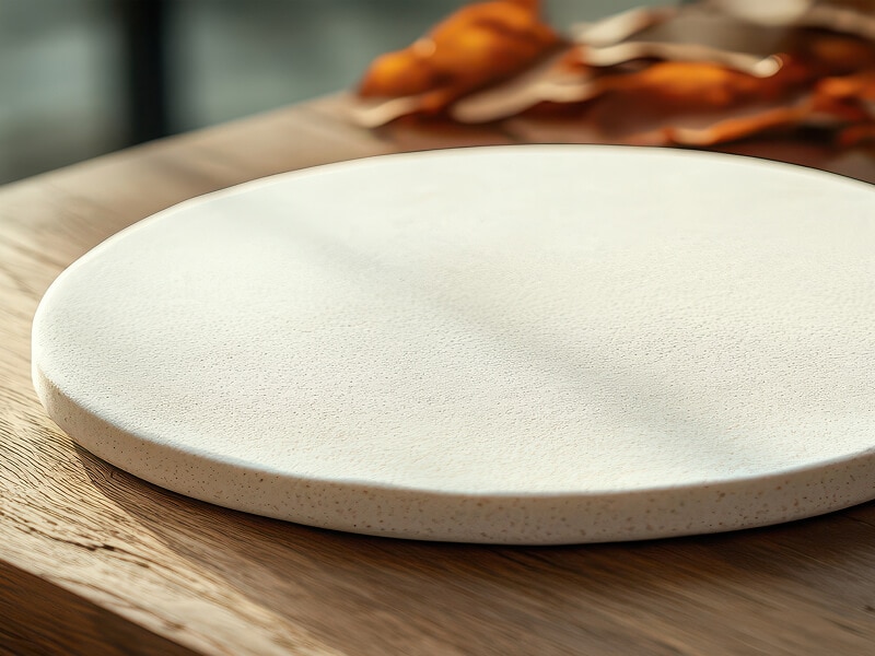 A pizza stone on a counter