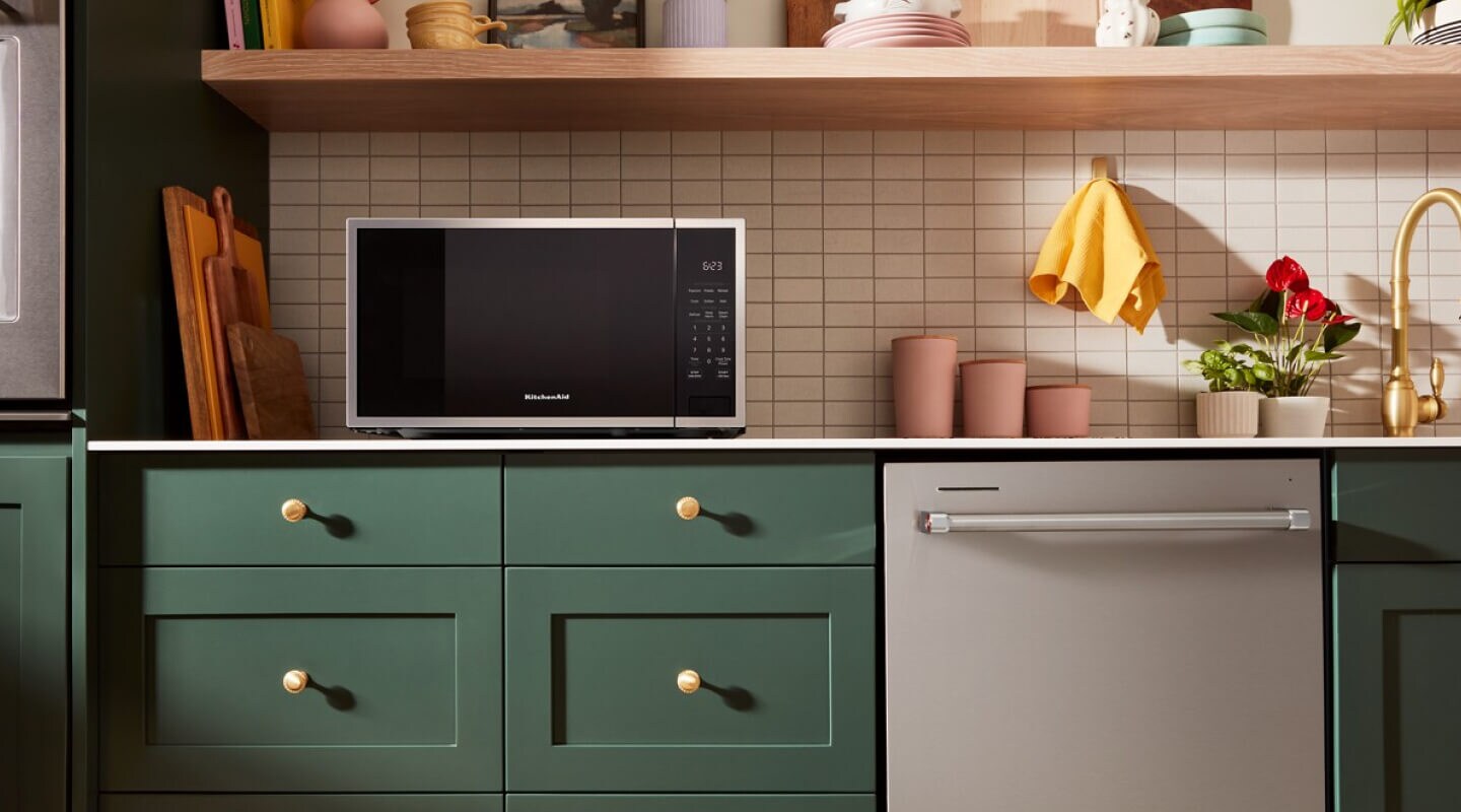 Countertop microwave in a trendy kitchen