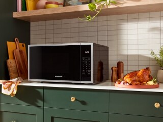 Countertop microwave in a stylish kitchen