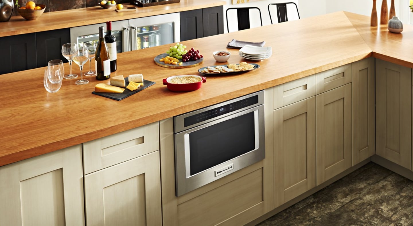 Undercounter KitchenAid® microwave built into cabinetry Undercounter KitchenAid® microwave built into cabinetry