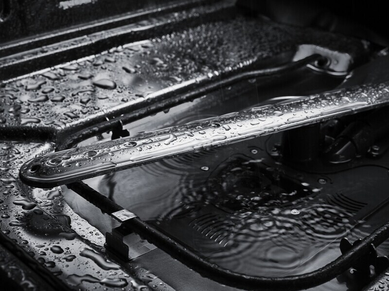 Close-up image of a dishwasher spray arm