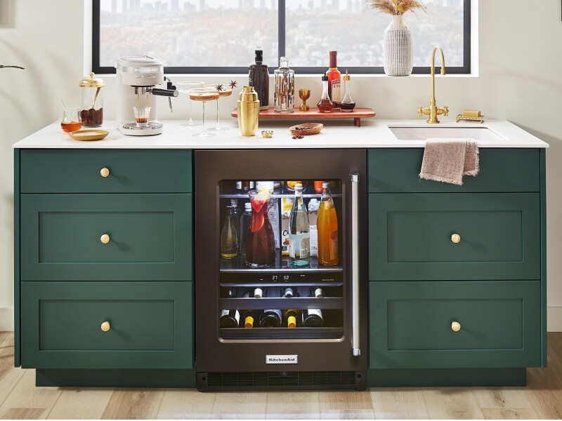 Wet bar with KitchenAid® beverage center