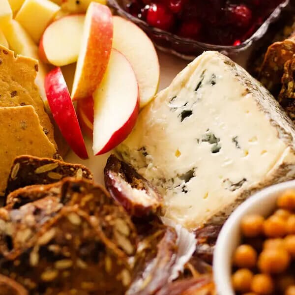 Danish blue cheese on a cheeseboard