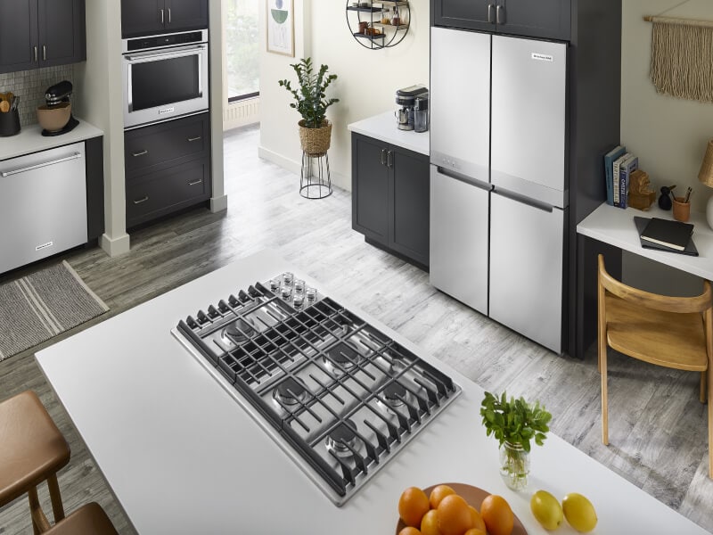 Gas cooktop on a kitchen island