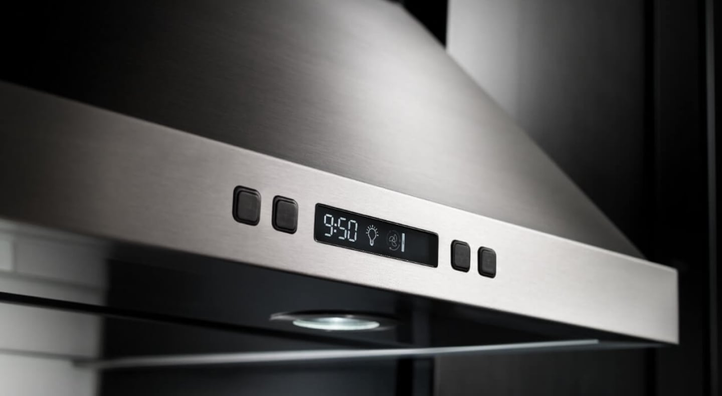 Closeup image of a range hood control panel