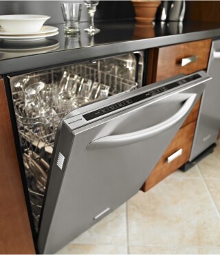 Open stainless steel top control dishwasher