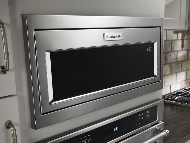 A built-in Kitchenaid® microwave above a wall oven A built-in Kitchenaid® microwave above a wall oven