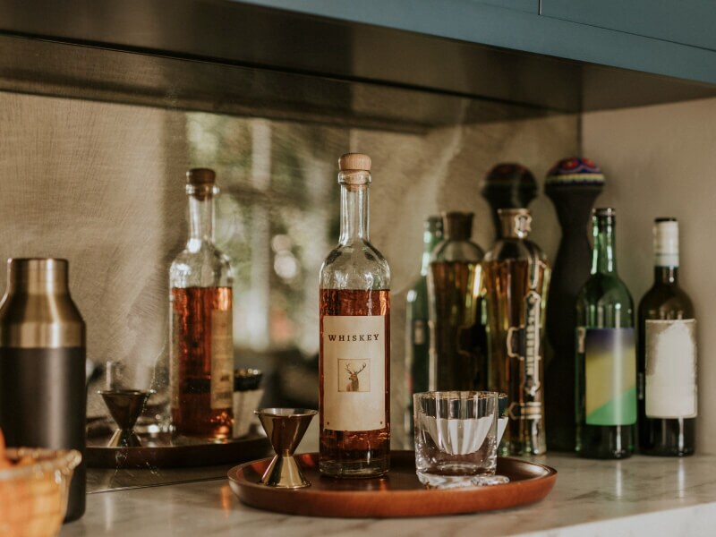 Various alcohol bottles on a shelf