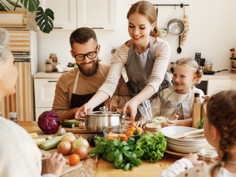 A family sitting down to dinner