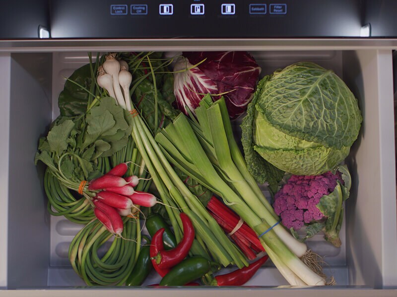 Produce in a refrigerator drawer