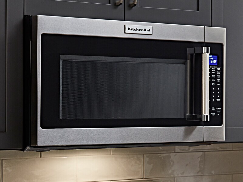 KitchenAid® over-the-range microwave in slate gray cabinetry