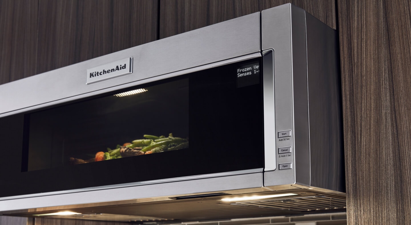 Stainless steel KitchenAid® low profile microwave with greens heating inside