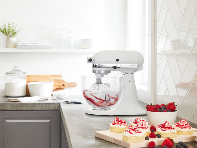 White KitchenAid® mixer with whip accessory White KitchenAid® mixer with whip accessory